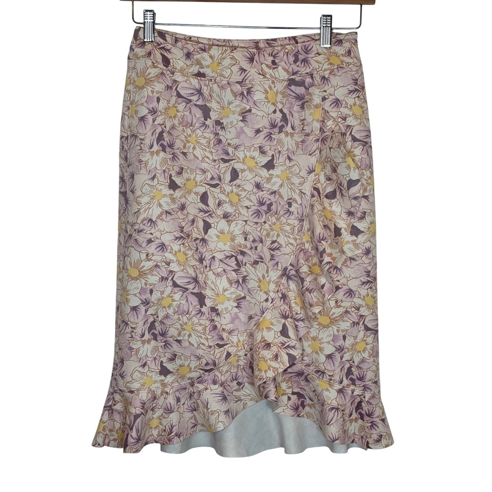 Anthropologie Skye Ruffled Skirt Midi Floral Boho Cottagecore Feminine Size 4